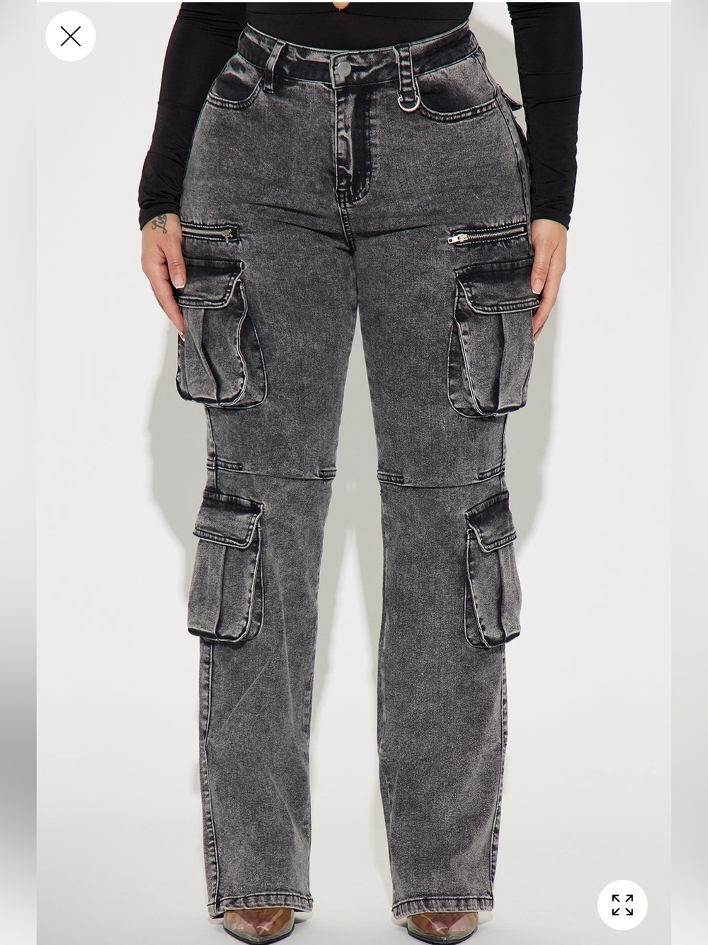 Men's Cargo Jeans in Washed Black - Utility Pocket Design